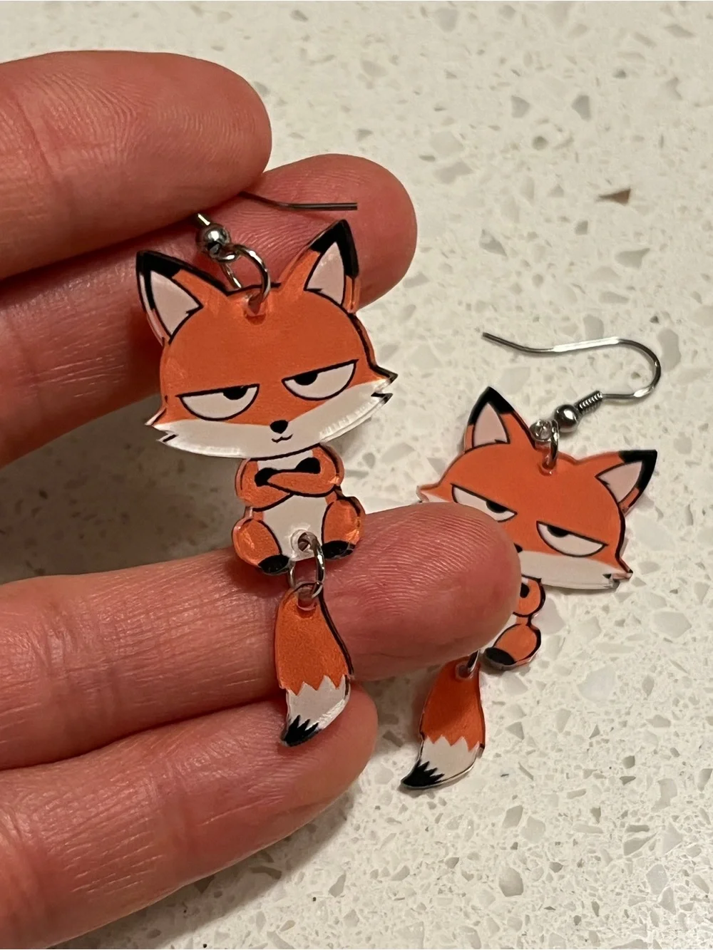 2D Flat Cartoon Fox Acrylic Pendant Earrings, Cute & Elegant Minimalist